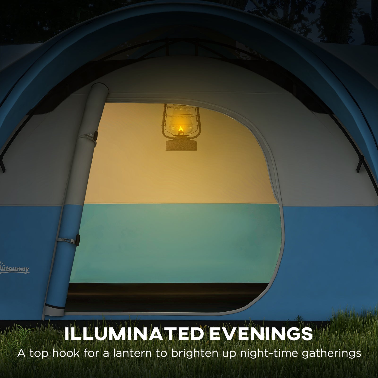 3000mm Waterproof Camping Tent W/ Porch Sewn In Groundsheet | Blue