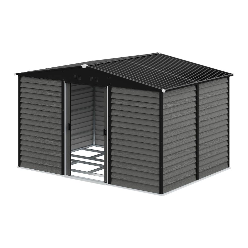 12 X 8ft Metal Storage Shed With Foundation, Double Sliding Doors & Vents, Weatherproof Outdoor Tool Shed For Garden Or Backyard