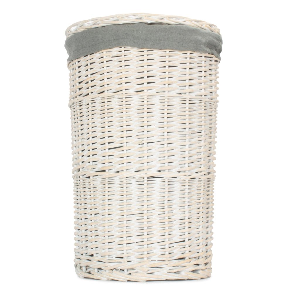 Round White Wash Laundry Hamper With Grey Sage Lining | Small