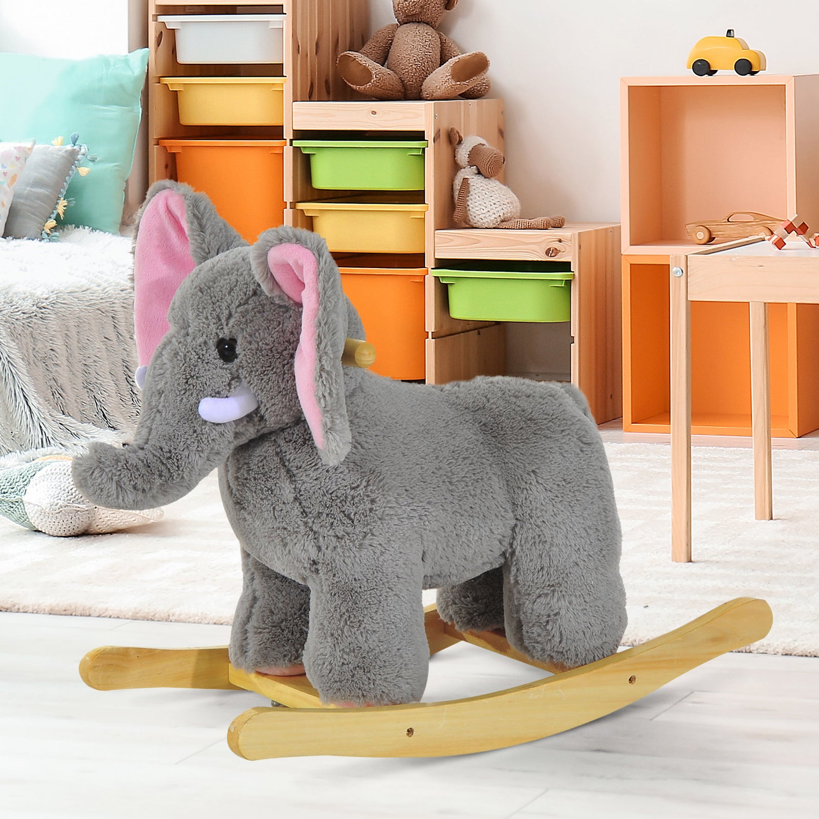 Ride On Elephant Rocker Children Rocking Horse Grey Nursery Rhymes Kids Toy Game