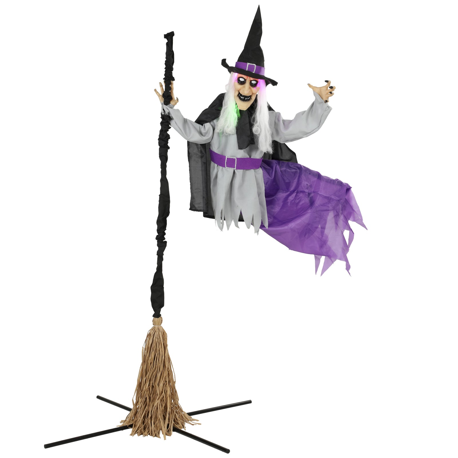 HOMCOM 200cm Life Size Animated Witch, Scary Halloween Animatronic Decor