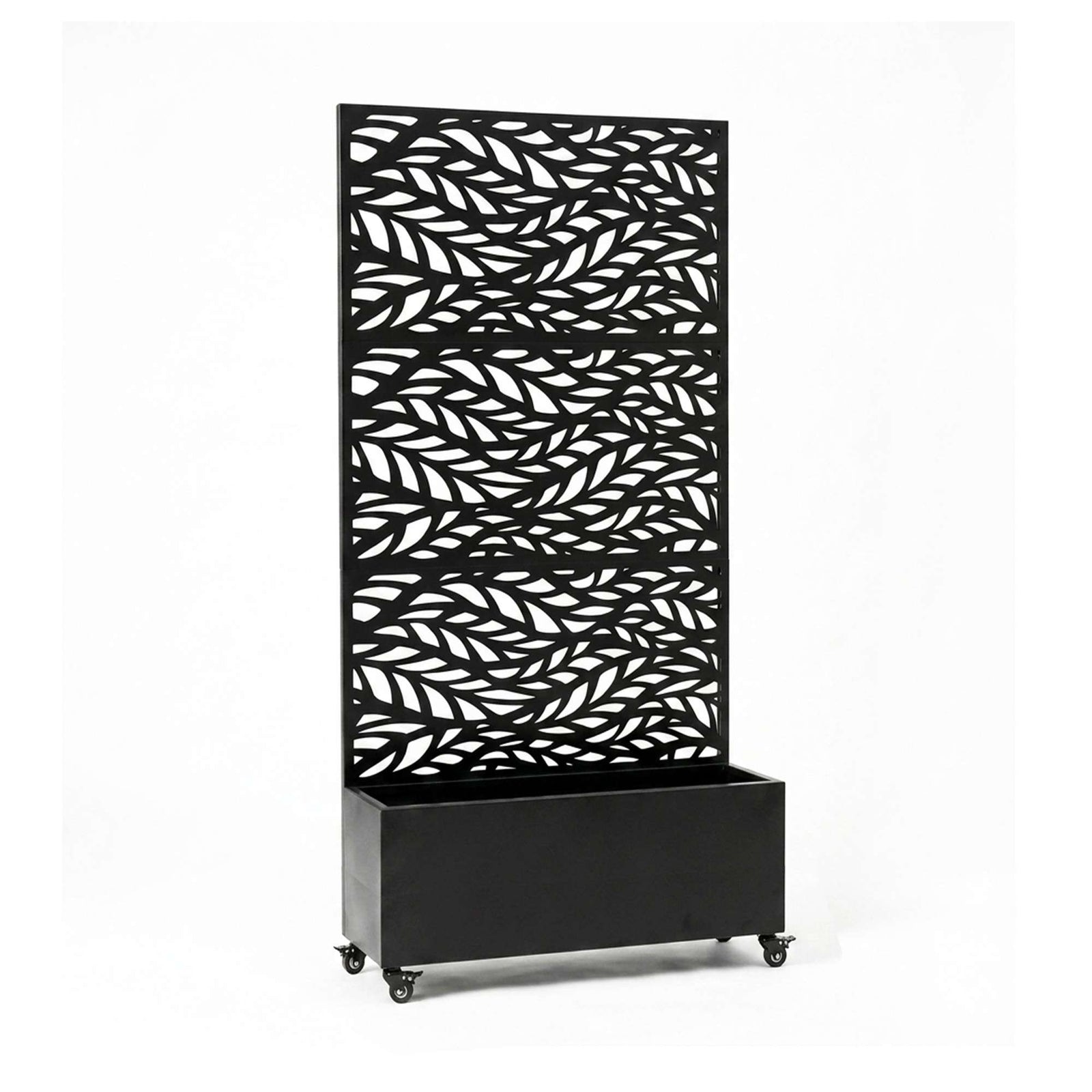 Metal Privacy Screen With Plant Pot - Leaf | Black