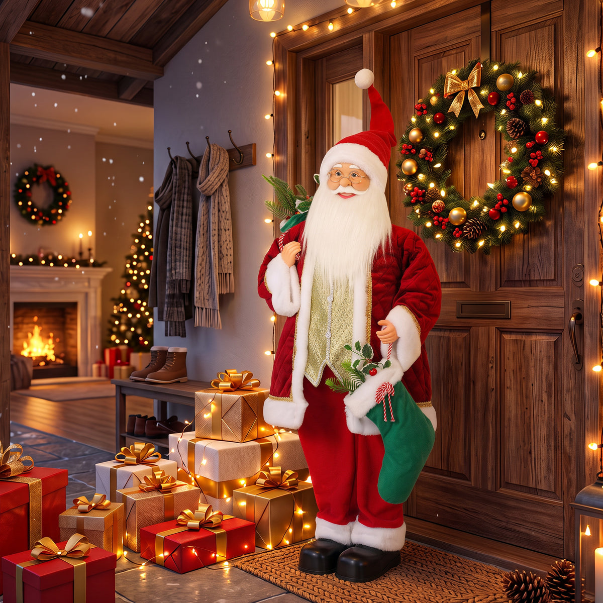 HOMCOM 4ft Christmas Singing Dancing Santa Claus With Stocking, Sack