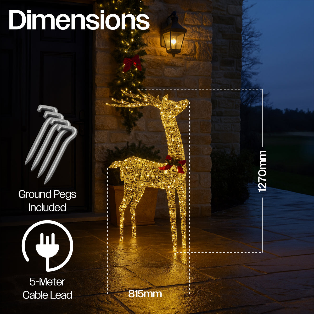 Xmas Haus 107cm Gold Rattan Led Christmas Holiday Festive Deer