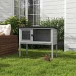 Large Elevated Indoor Outdoor Wooden Rabbit Hutch W/ Asphalt Roof, Tray | Gray