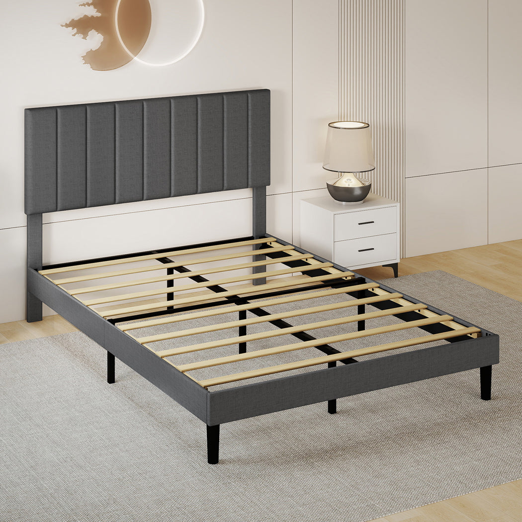 Upholstered Linen Bed Frame With Foam Headboard | King | Dark Grey