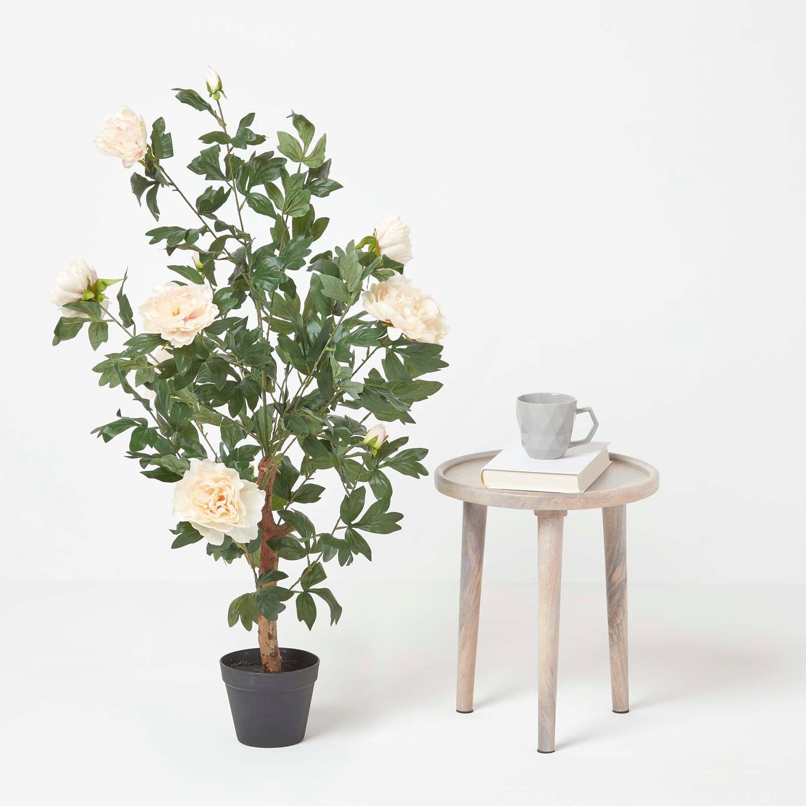 Artificial Peony Tree In Black Pot, 100 Cm Tall | 100cm | Orange
