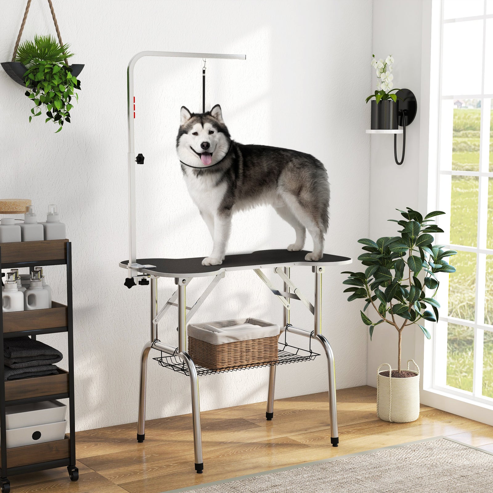 Pet Foldable Grooming Table W/ Adjustable Arm Non-slip Tabletop Leash