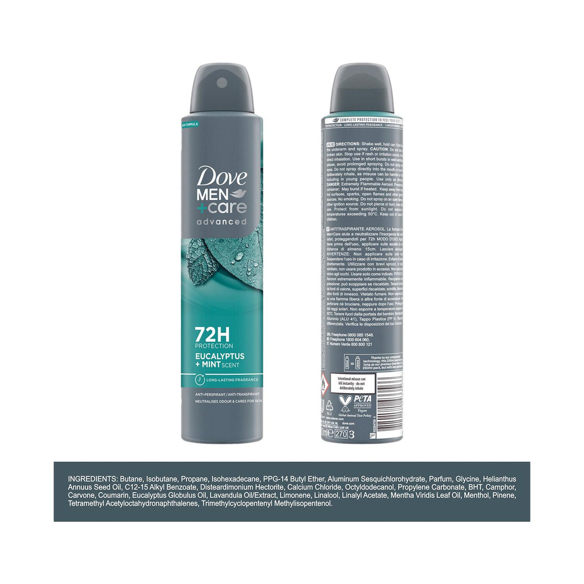 Advanced Anti-perspirant Deodorant Spray Eucalyptus + Mint, 4x200ml | Set of 4