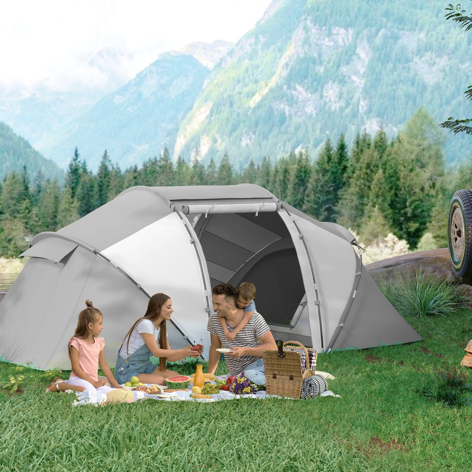 4-6 Persons Camping Tent Dome Family Travel Group Hiking | Charcoal Grey