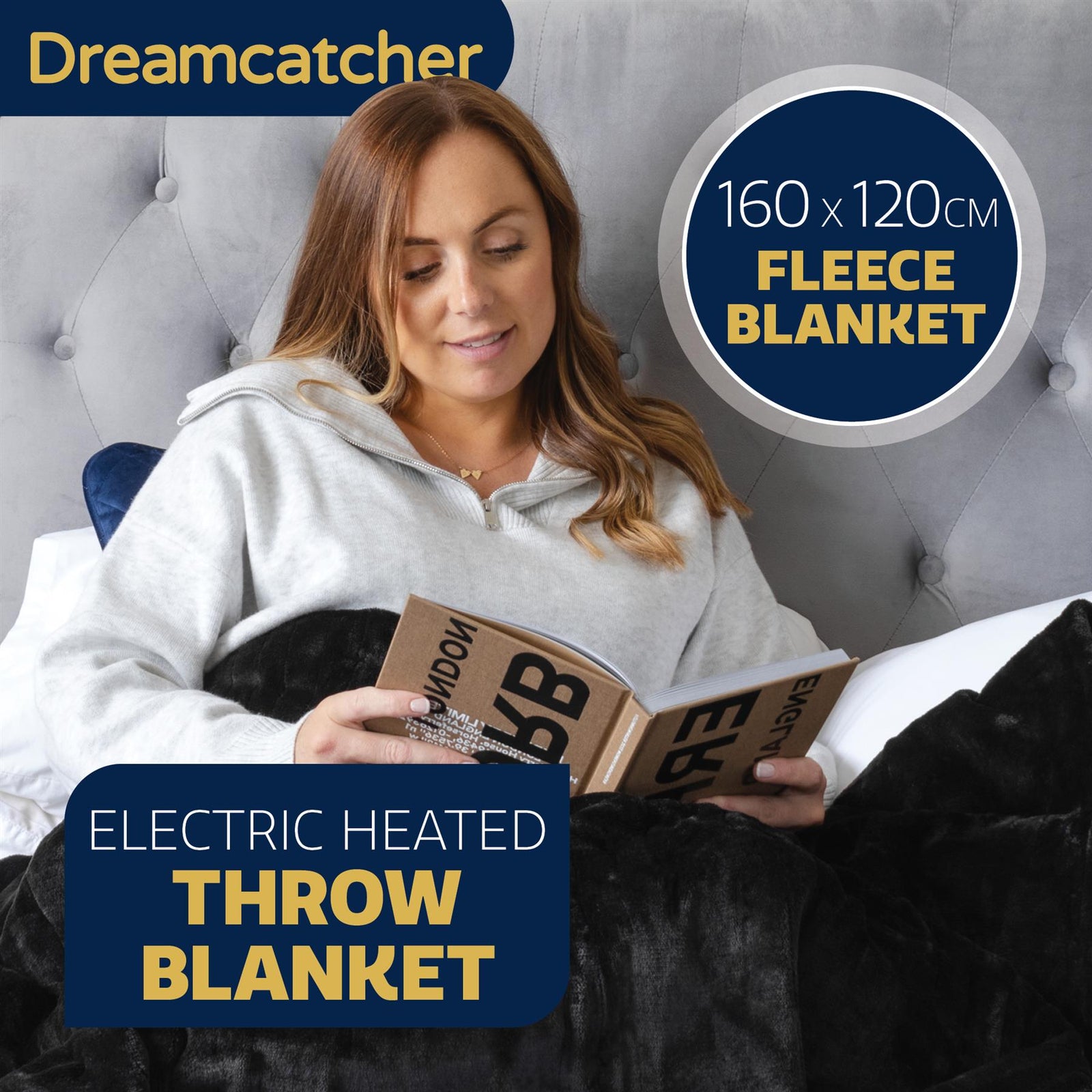 Sherpa Fleece Electric Heated Throw Over Blanket Double Polyester 160cm X 120cm | L | Black