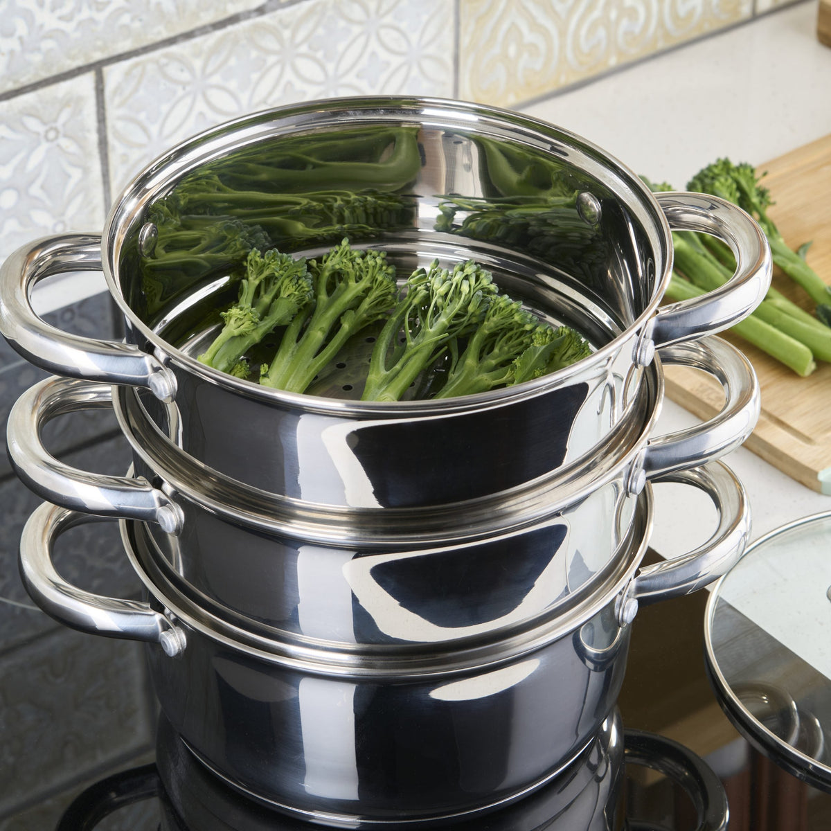 3 Tier Stainless-steel Steamer Pan | 22cm | Silver