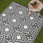Luxury Outdoor Rug Waterproof Reversible For Garden Patio, Black & White Geometric