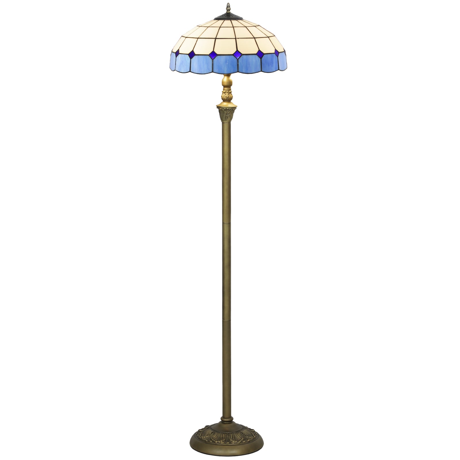 Floor Lamp With Handcrafted Stained Glass Shade, Vintage Standing Lamp | Blue