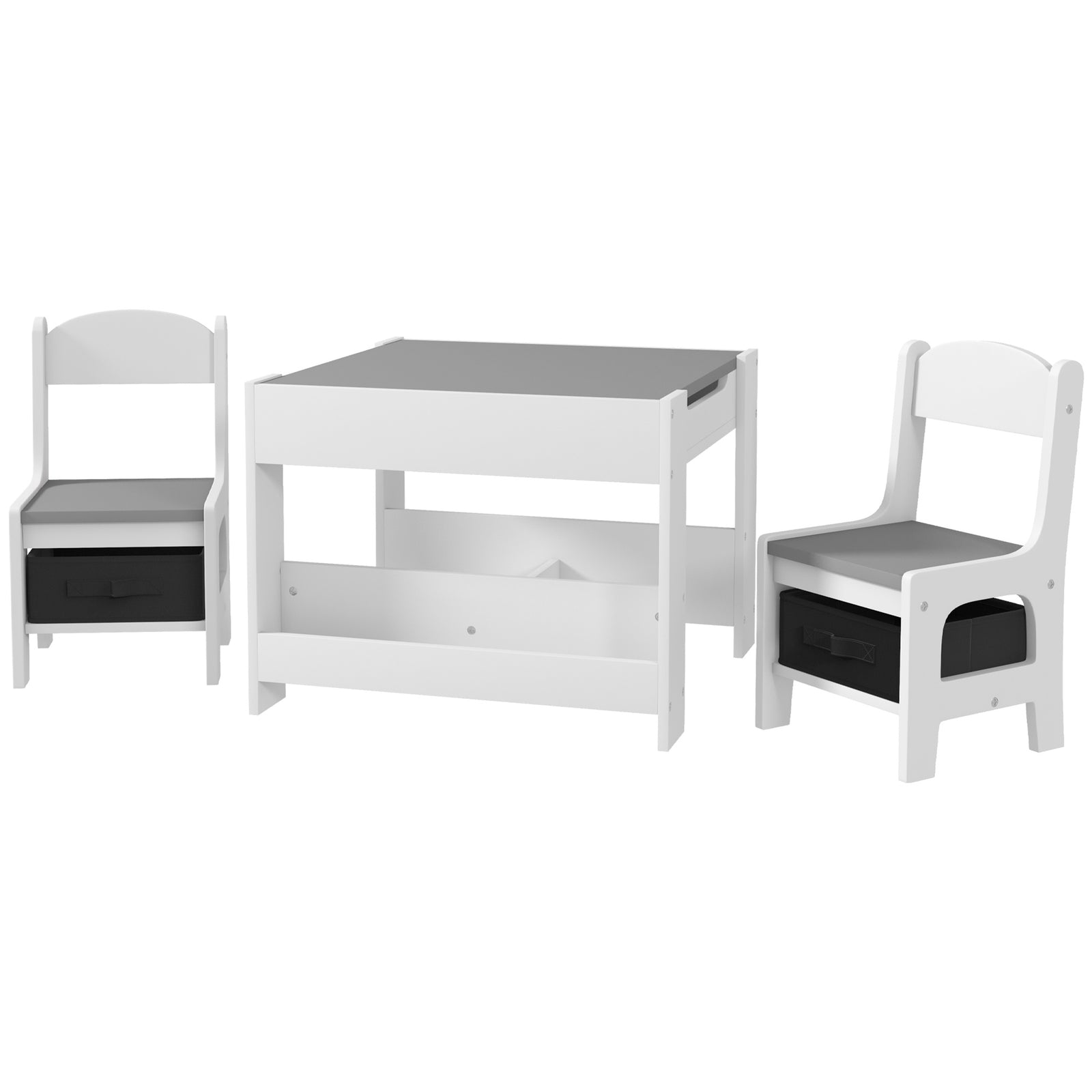 3pcs Kids Table And Chair Set For Nursery, Playroom, Classroom, Grey