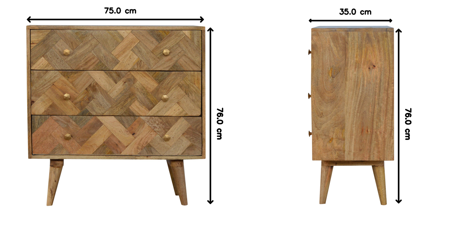 Artisan Furniture Solid Mango Wood 3 Drawer Zig-zag Patterned Patchwork Chest