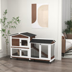 Wooden Rabbit Hutch Guinea Pig Cage W/ Wheels, Run, Ramp | Brown