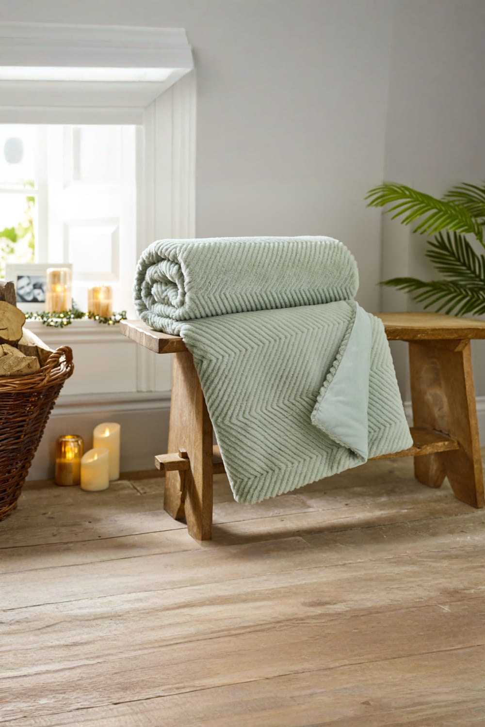 Burghley Extra Soft Faux Fur Throw 130x170cm – Chevron Pattern Decorative Blanket | 130cm x 170cm | Green