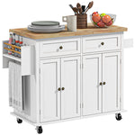 Rolling Kitchen Island Cart With Rubber Wood Top, Spices | White