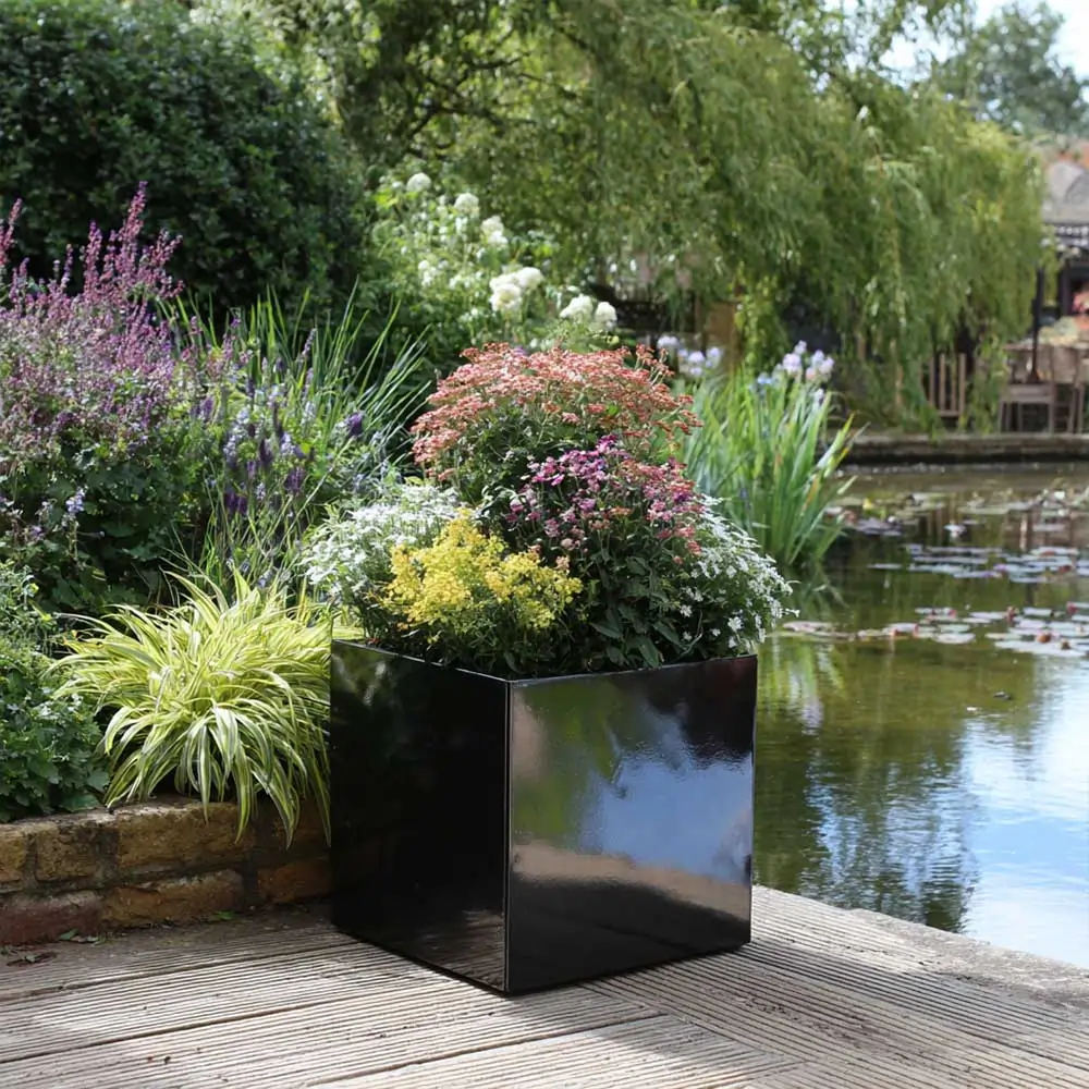 Zinc Galvanised Square Planter | 40cm x 40cm x 40cm | Black Gloss
