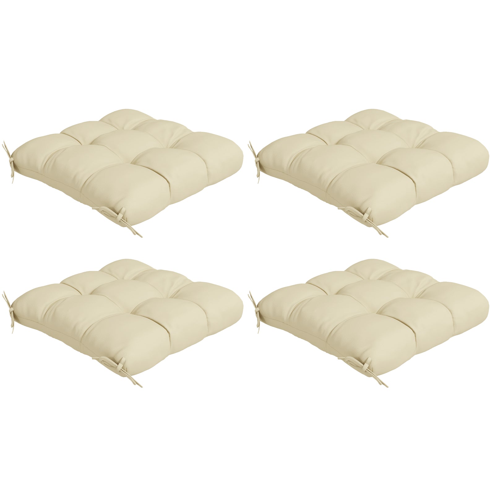 Set Of 4 Outdoor Seat Cushion W/ Ties, For Garden Furniture | Beige