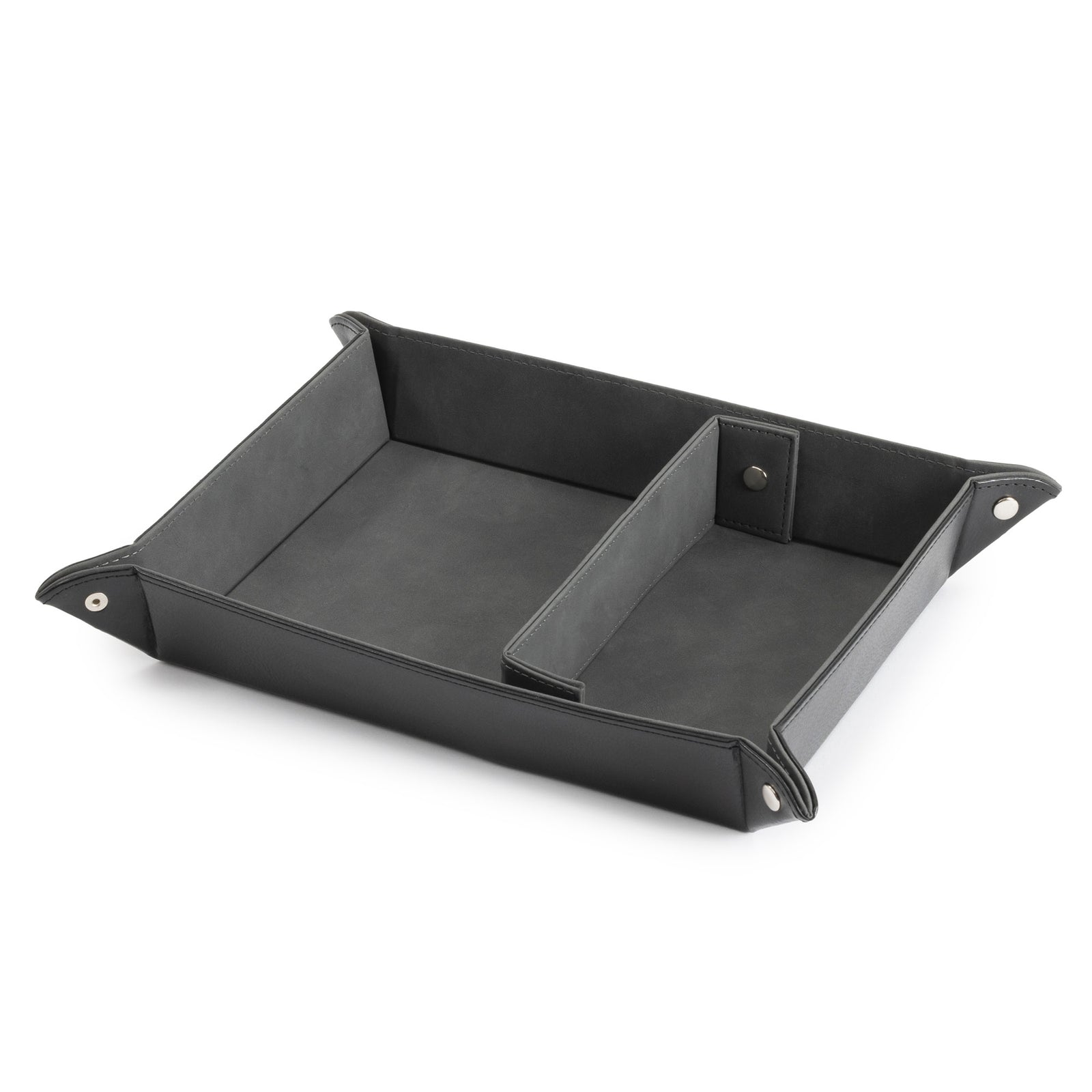 Black Valet Tray Organiser Leather Foldable Storage For Everyday Items