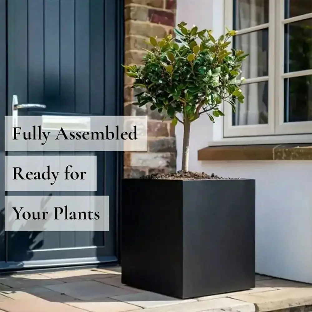 Zinc Galvanised Square Planter | 30cm x 30cm x 30cm | Matte Black