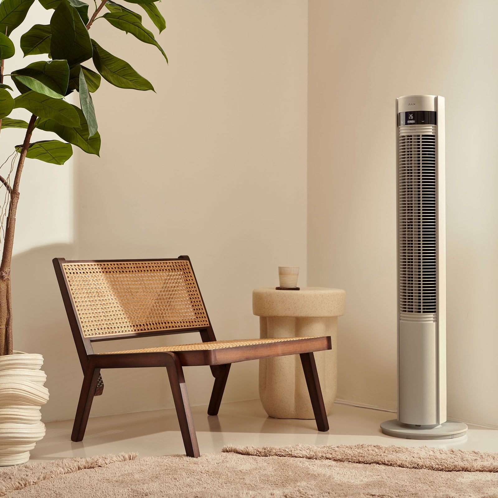 Elevate Smart Tower Fan With 12 Speeds And Remote Control | Stone
