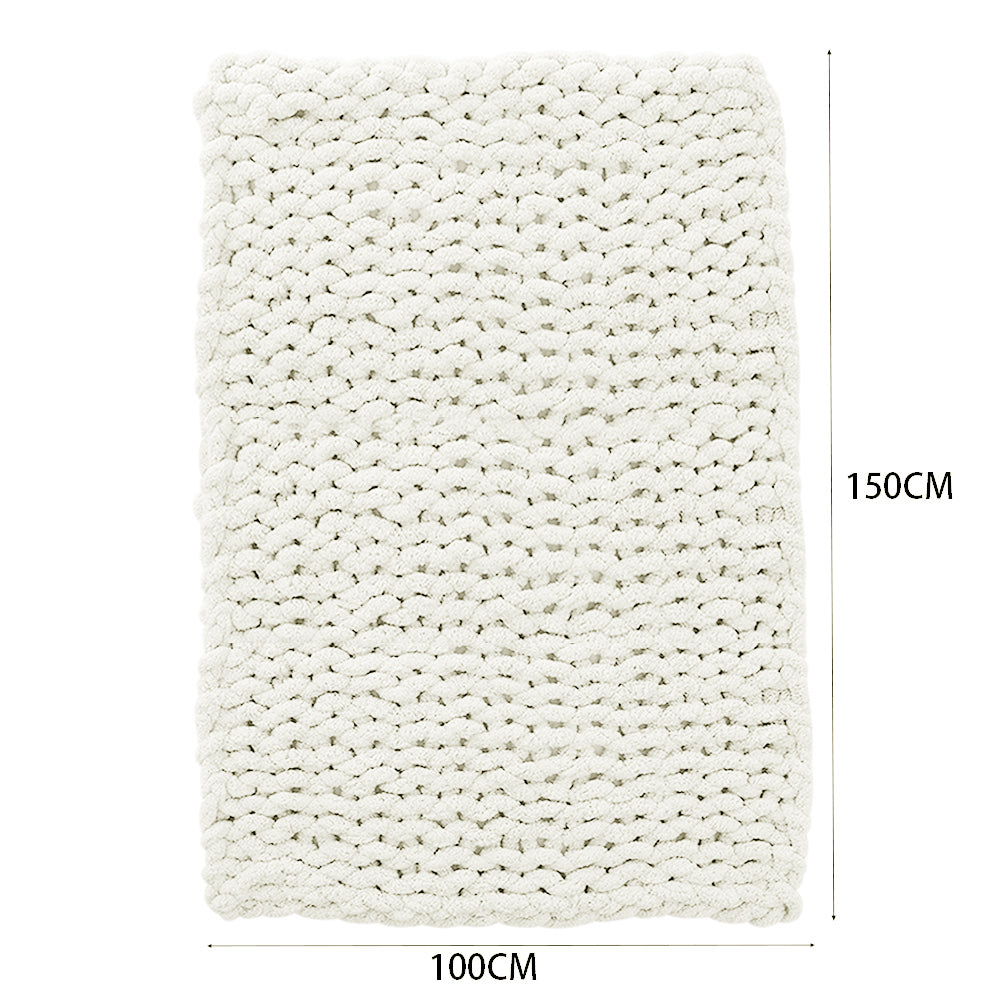 Milk White Hand-woven Chenille Throw Blanket – Soft Cozy Knit Blanket For Couch, Sofa & Bed | Large