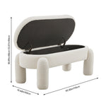 110cmW Oval Upholstered Storage Bench – White Teddy Fleece Flip-Top Ottoman Seat with Wooden Frame, Modern Nordic Style