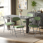 Folding Chairs Set Of 4 With Cushioned Seat, Steel Frame | Green