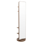 360° Rotating Full-length Mirror With Coat Rack,standing Square Mirror With Shelves | Walnut