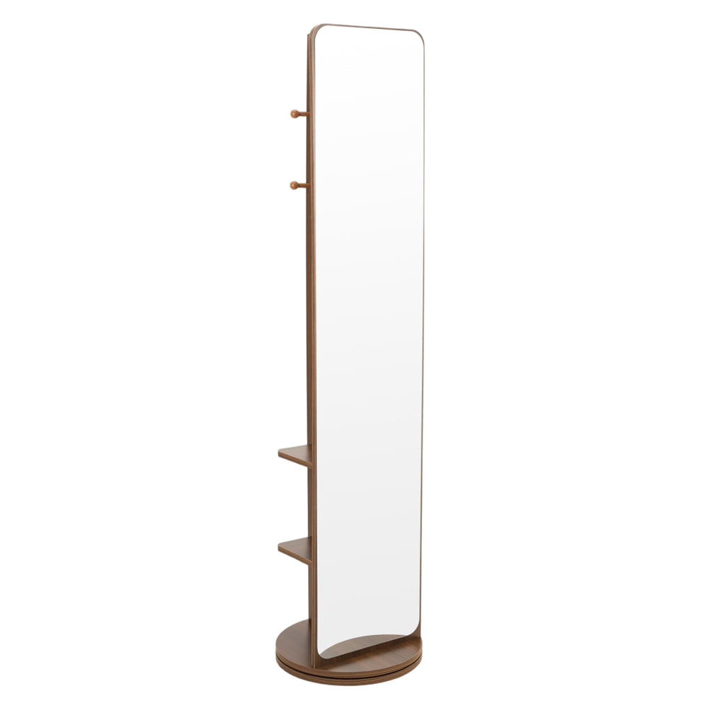 360° Rotating Full-length Mirror With Coat Rack,standing Square Mirror With Shelves | Walnut