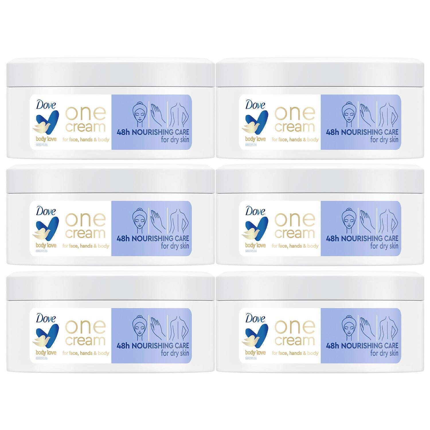 48h Nourishing Care One Cream For Face, Hands & Body For Dry Skin 250ml,6pk