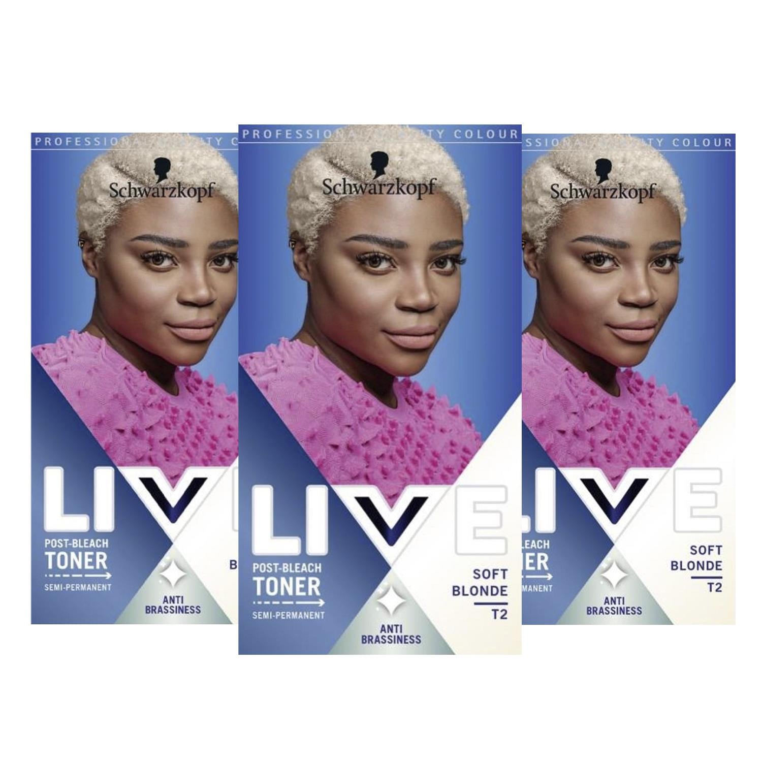 Live Post Bleach Toner Semi-permanent Hair Dye Soft Blond T2, 3 Pack