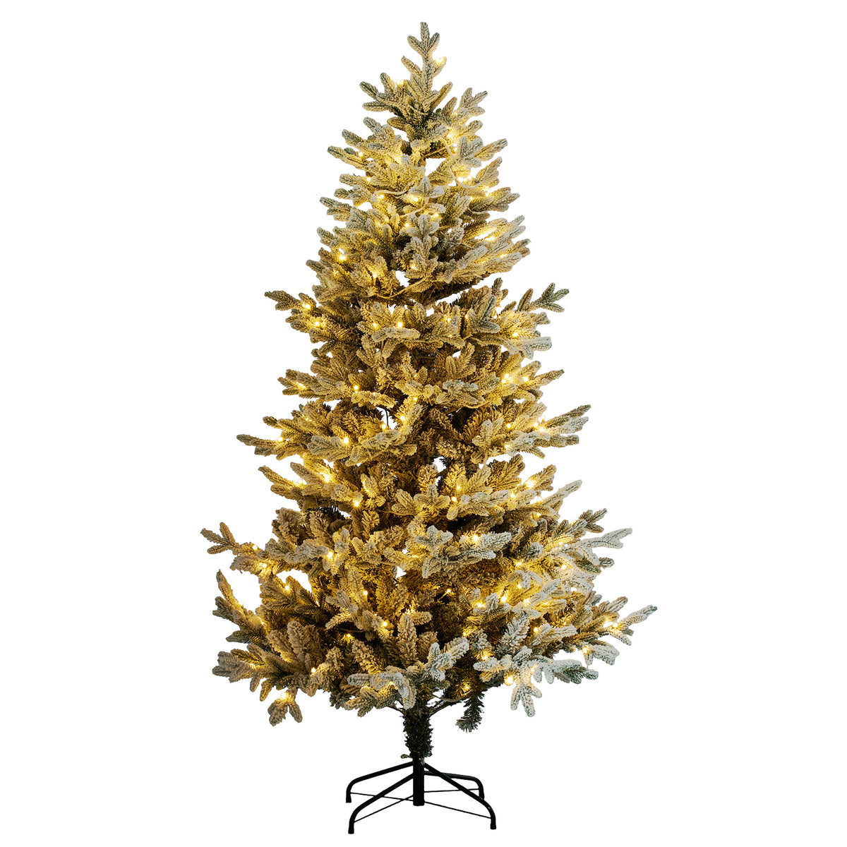 Breeins 180cm Pre-lit Artificial Flocked Christmas Tree With Metal Stand
