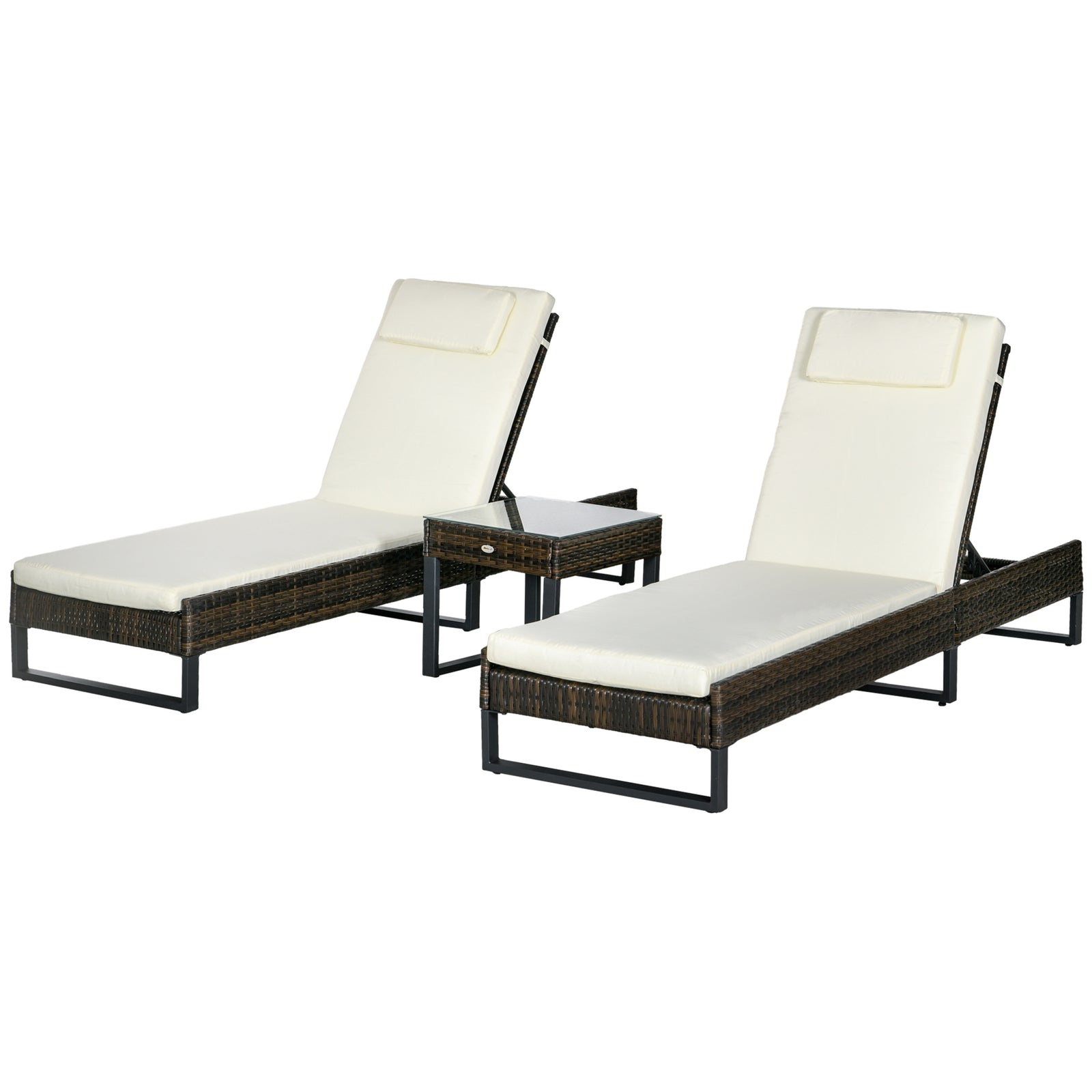 3pc Rattan Sun Lounger Set W/ Cushions | Brown