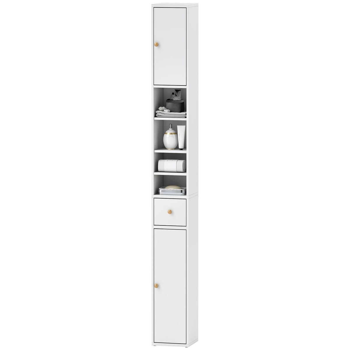 HOMCOM Tall Bathroom Cabinet With Drawer And Adjustable Shelves, White