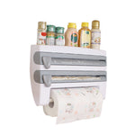 Kitchen Cling Foil Wrap Dispenser With Cutter, Spice And Towel Rack