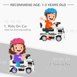 3-in-1 Ride On Car Foot To Floor Slider Toddler W/ Horn Steering | White