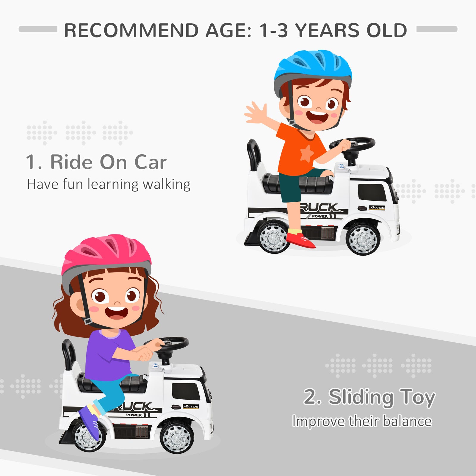 3-in-1 Ride On Car Foot To Floor Slider Toddler W/ Horn Steering | White