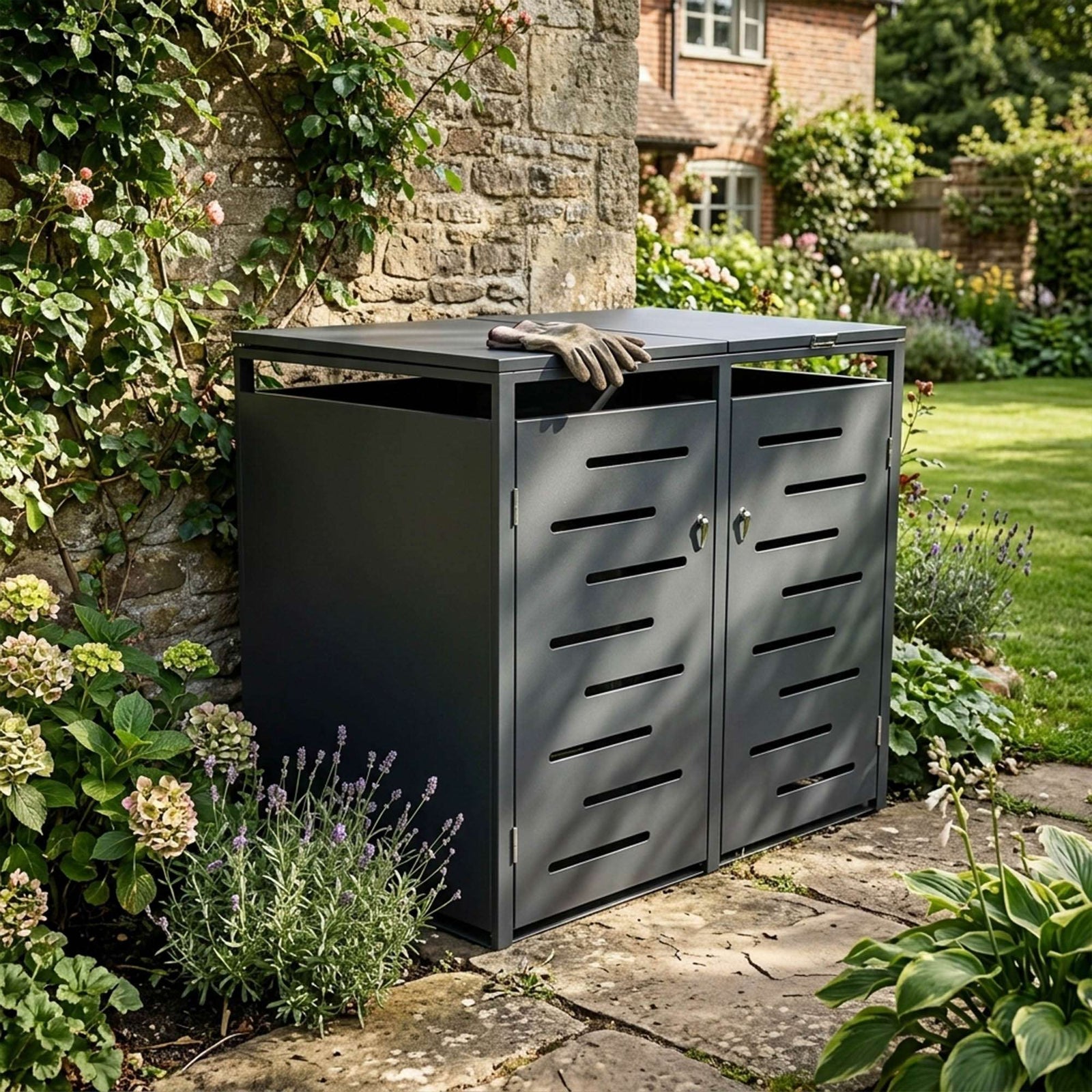 Outdoor Metal Bin Storage Galvanized Steel Lockable Wheelie Bin Storage Shed