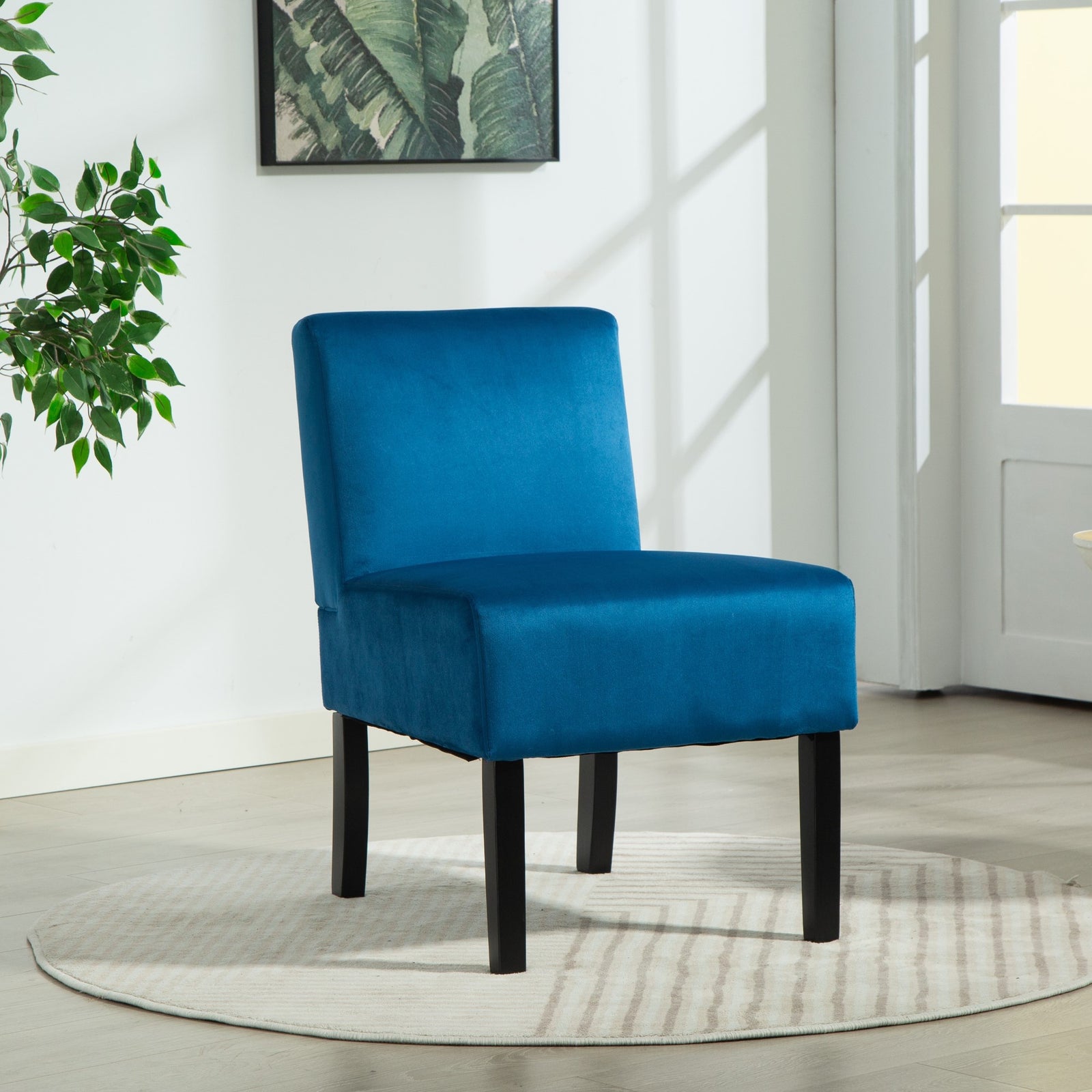 Valina Velvet Fabric Armless Accent Chair | Blue