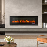60inch Black Electric Fireplace, Wall Mounted Or Recessed With 12 Flame Colors & Freestanding Legs