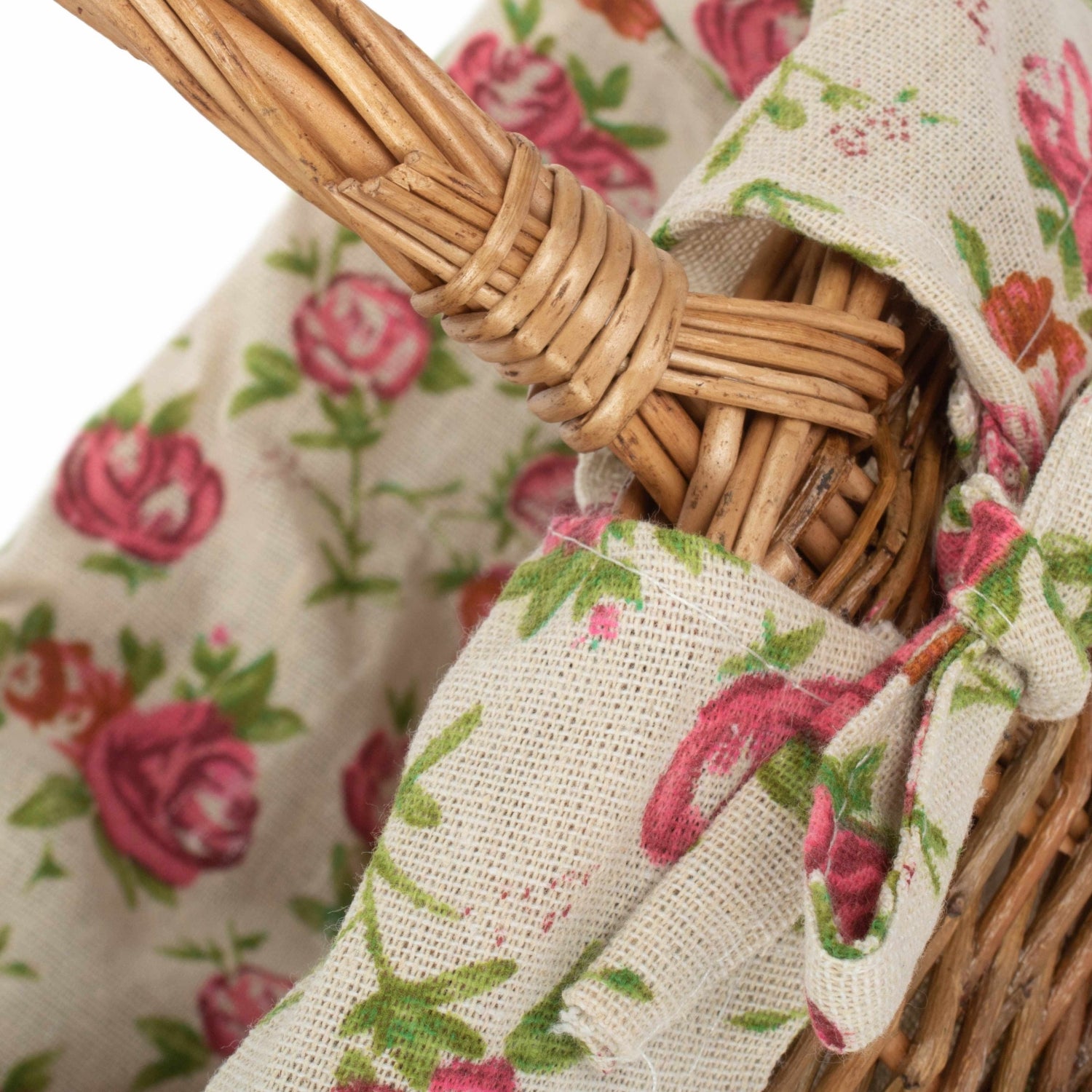 Garden Rose Lined Country Oval Wicker Shopping Basket | Set of 2 | Pink