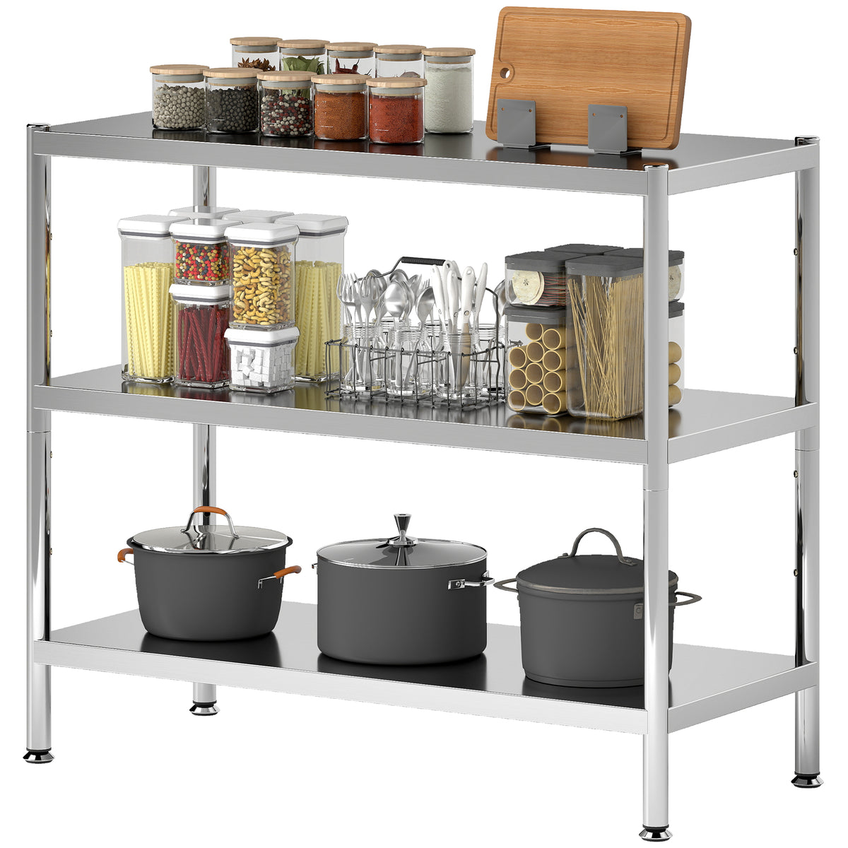 HOMCOM Stainless Steel Bakers Rack, Microwave Stand For Small Spaces