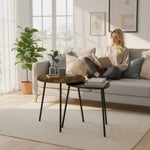 HOMCOM Set Of 2 Nesting Side Table With Metal Frame, Rustic Brown