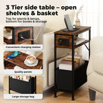 Levede Slim Side Table With Charging Station Storage Narrow End Table Sofa Living Room