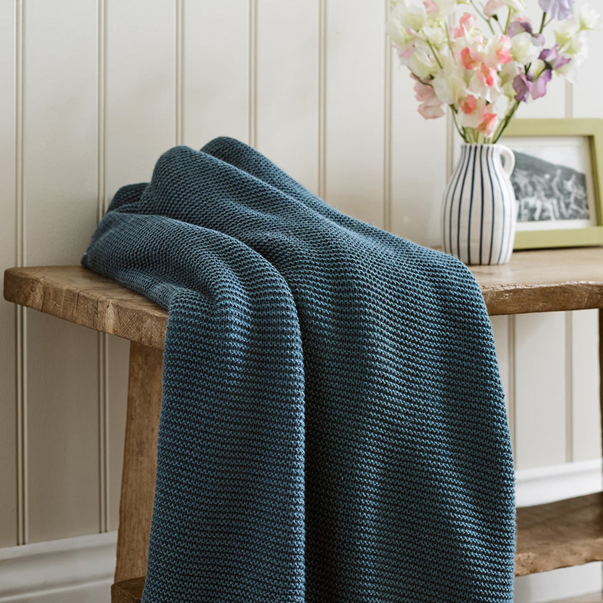 Saunton Knitted Throw | 130cm x 170cm | Blue