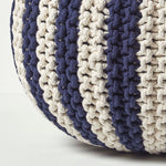 Navy And White Knitted Pouffe Striped Footstool | 50cm x 35cm | Blue & White